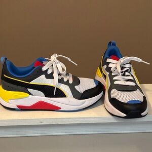 Puma Kids' White, Black, Yellow, and Blue Sneakers